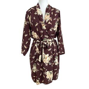 ARITZIA WILFRED BURGUNDY FLORAL FAUX WRAP SURPLICE BELTED MINI DRESS - 6